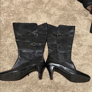 Sudini Black Heeled Leather Boots Large Calf, with elastic